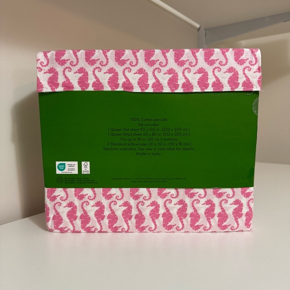 Kate Spade Pink Seahorse Queen Sheet Set NEW - Picture 2 of 4